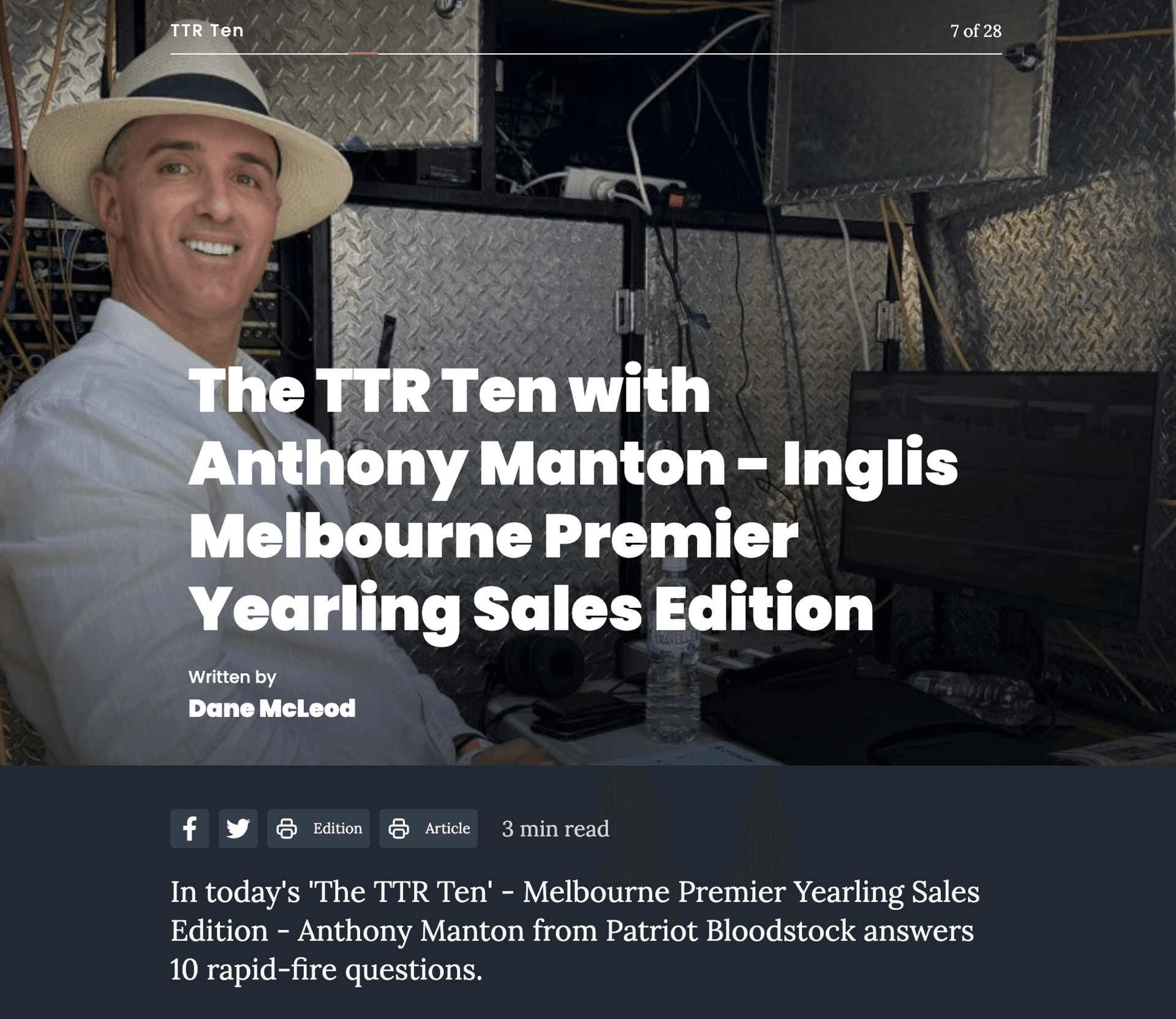 The Thoroughbred Report - TTR Ten article